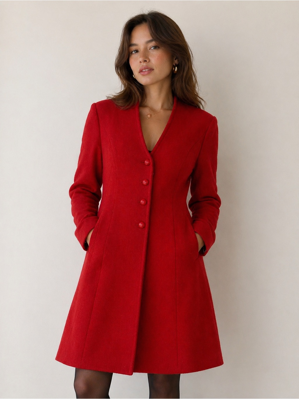 Vintage Pendleton Long Bright Red Wool Jacket Buttons Blue Lined Size 11/12 Vtg